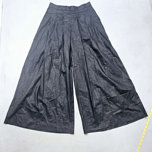 Banana Republic Lenin Blend Black Ultra Wide Lina Palazzo Pants Pocket Sz 8 New - Picture 4 of 16